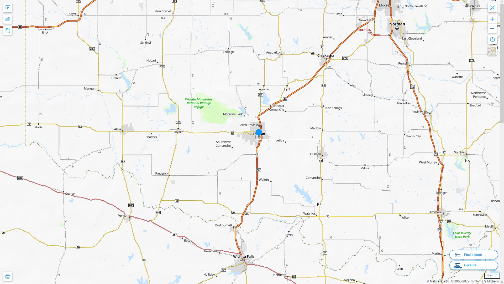 Lawton Oklahoma Highway and Road Map